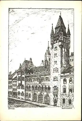 Basel BS Rathaus Kuenstlerkarte Kat. Basel
