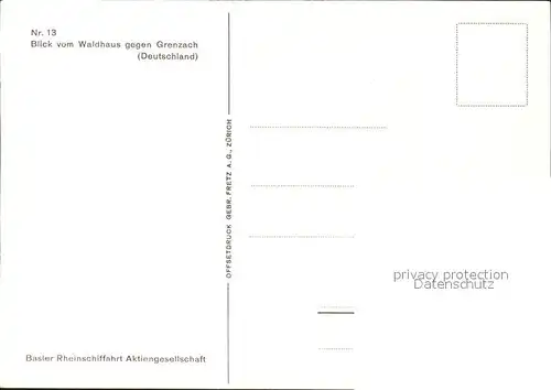 Basel BS Basler Rheinschiffahrt Waldhaus Grenzach Kuenstlerkarte Nr. 13 Kat. Basel