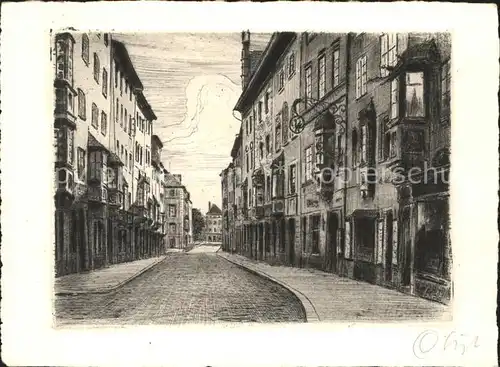 Schaffhausen SH Vordergasse Original Radierung Handabzug Kat. Schaffhausen