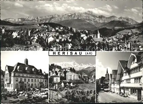 Herisau AR Teilansichten Markt Strassenpartie Kirche Alpenpanorama Kat. Herisau