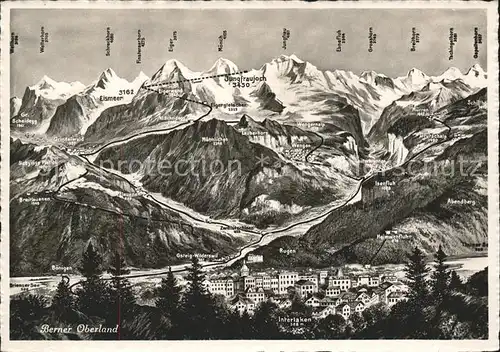 Interlaken BE Panoramakarte Berner Oberland Kat. Interlaken