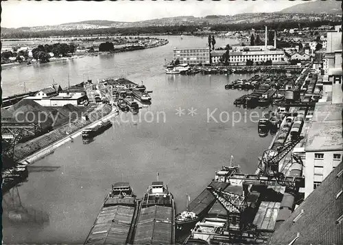 Basel BS Teilansicht des Rheinhafens Schiffe Kat. Basel