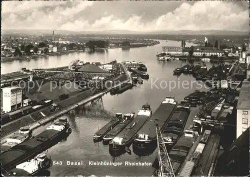 Basel BS Kleinhueninger Rheinhafen Frachtschiffe Kat. Basel