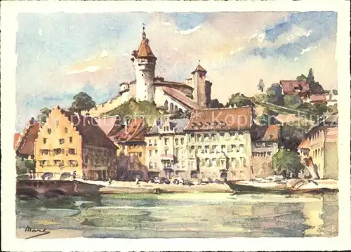 Schaffhausen SH Schloss Munot Rheinbruecke Kuenstlerkarte Kat. Schaffhausen