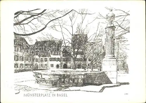 Basel BS Muensterplatz Zeichnung Kat. Basel