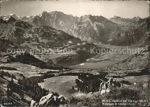 Amden SG Panorama Blick vom Gulmen Walensee Glarner Alpen Kat. Amden