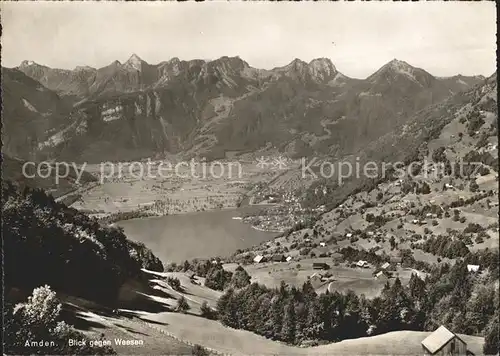 Amden SG Panorama Blick gegen Weesen Walensee Alpen Kat. Amden