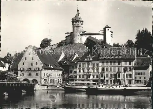 Schaffhausen SH Rheinpartie mit Festung Munot Wahrzeichen Rheinbruecke Dampfer Kat. Schaffhausen