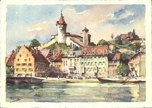 Schaffhausen SH Schloss Munot Rheinbruecke Kuenstlerkarte Kat. Schaffhausen