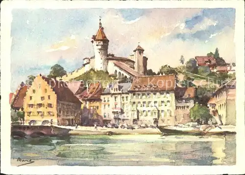 Schaffhausen SH Schloss Munot Rheinpartie Kuenstlerkarte Kat. Schaffhausen