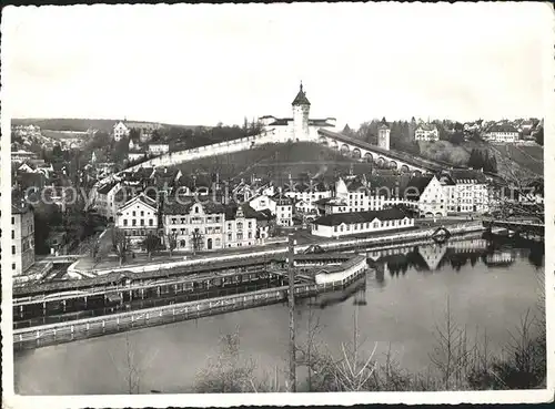 Schaffhausen SH Festung Munot mit Badanstalt Rheinufer Kat. Schaffhausen