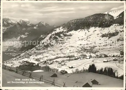 Amden SG Panorama Wintersportplatz mit Durchschlaege und Glarner Alpen Kat. Amden
