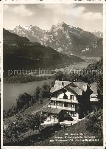 Amden SG Erholungsheim Bellevue mit Walensee Gaernisch und Reutispitze Kat. Amden