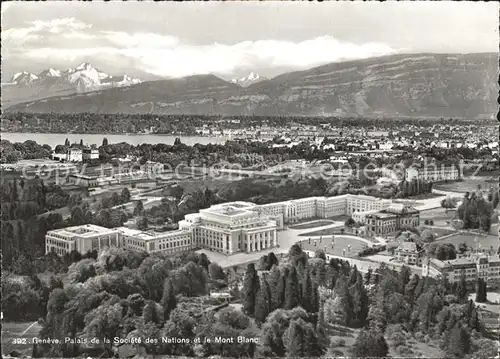 Geneve GE Palais de la Societe des Nations et le Mont Blanc Lac Leman Alpenpanorama Kat. Geneve
