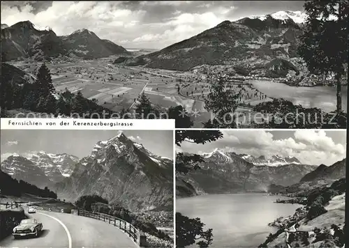 Glarus GL Fernsichten von der Kerenzerbergstrasse Linthebene Walensee Glarner Alpen Alvierkette Kat. Glarus