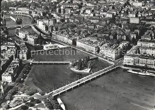 Geneve GE Ile Rousseau et les ponts vue aerienne Kat. Geneve