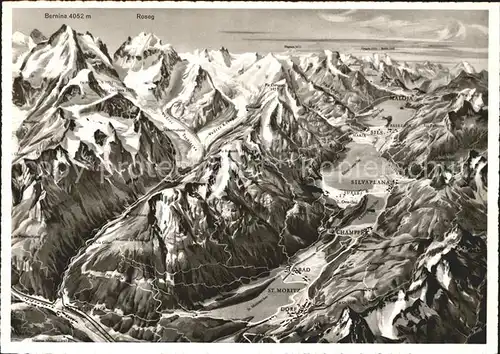Engadin GR und Bernina Gebiets Reliefkarte / St Moritz /Bz. Maloja