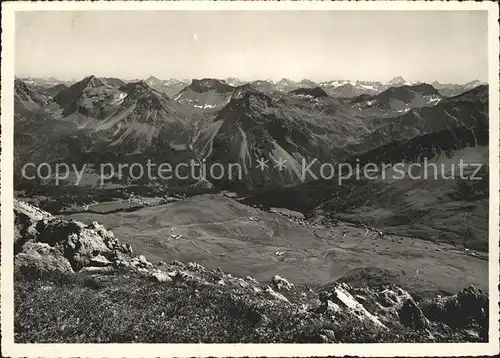 Arosa GR Ausblick vom Weisshorngipfel auf Furkapass und Flueela Schwarzhorn Alpenpanorama Kat. Arosa