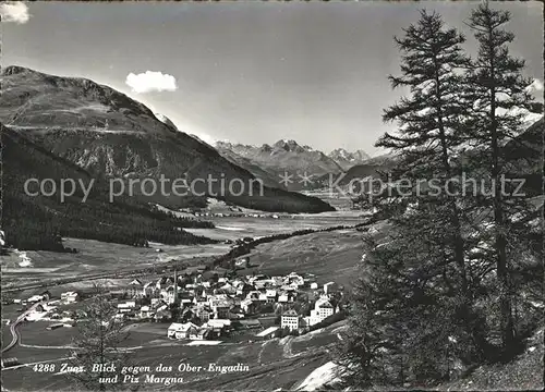 Zuoz GR Panorama Blick gegen das Oberengadin Piz Margna Kat. Zuoz