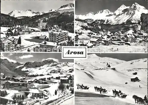 Arosa GR Teilansichten mit Alpenpanorama Wintersportplatz Pferdeschlitten Kat. Arosa