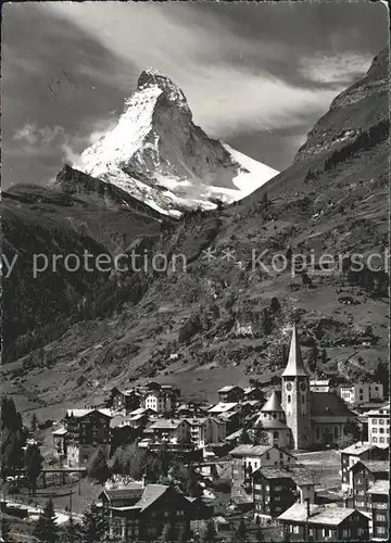 Zermatt VS Ortsansicht mit Kirche Matterhorn Kat. Zermatt