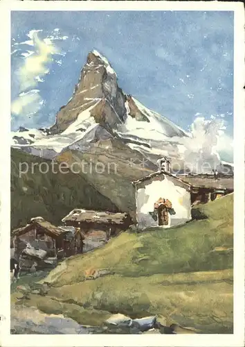 Zermatt VS Berghuetten Matterhorn Kuenstlerkarte Kat. Zermatt