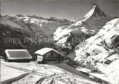 Zermatt VS Panorama mit Matterhorn Wintersportplatz Berghuette Kat. Zermatt
