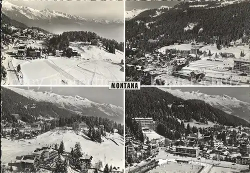 Montana Vermala Teilansichten mit Alpenpanorama Eislaufbahn Fliegeraufnahme Kat. Randogne