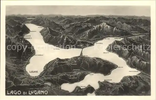 Lago di Lugano Gebiets Reliefkarte Kat. Italien
