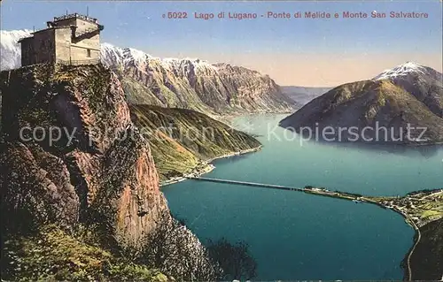 Lago di Lugano Ponte di Melide e Monte San Salvatore Kat. Italien