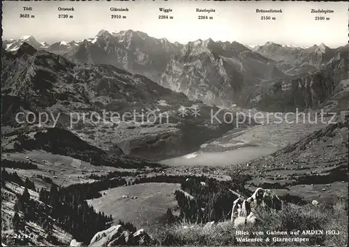 Amden SG Panorama Blick vom Gulmen Walensee Glarner Alpen Kat. Amden