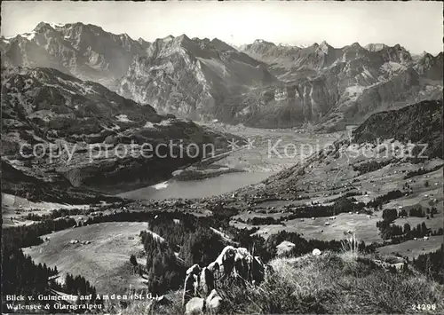 Amden SG Panorama Blick vom Gulmenalp Walensee Glarneralpen Kat. Amden