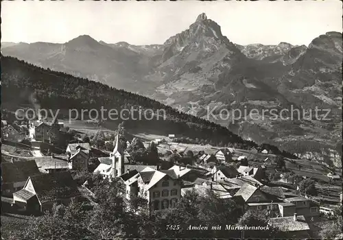 Amden SG Ortsansicht mit Kirche Blick zum Muertschenstock Kat. Amden