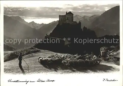 Schuls GR Schloss Tarasp Schaefer mit Herde Kat. Scuol