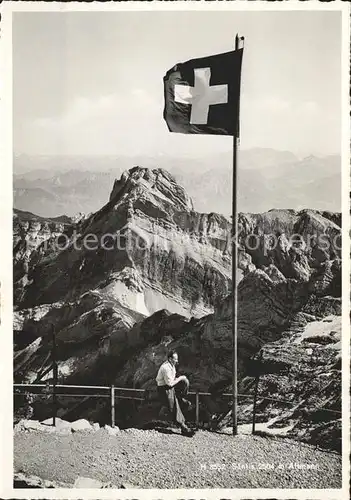 Saentis AR mit Altmann Appenzeller Alpen Aussichtsplattform Schweizer Flagge Kat. Saentis