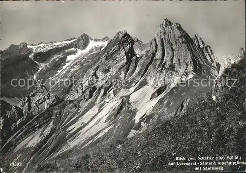 Saentis AR Blick vom Schaefer auf Lysengrat Alpenalptuerme Saentisweg Kat. Saentis