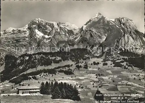 Obertoggenburg Bergrestaurant Iltios mit Saentis und Schafberg Kat. Wildhaus