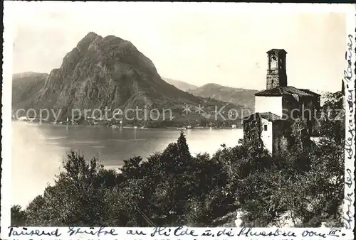 Lago di Lugano Chiesa di Castagnola e Monte San Salvatore Kat. Italien