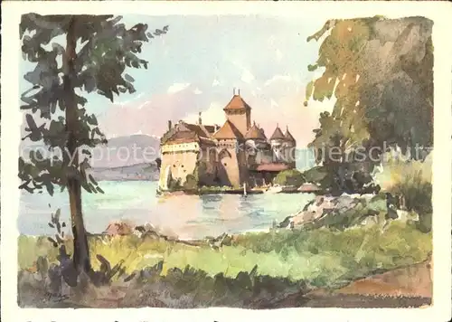 Chillon Chateau Lac Leman Kuenstlerkarte Kat. Montreux