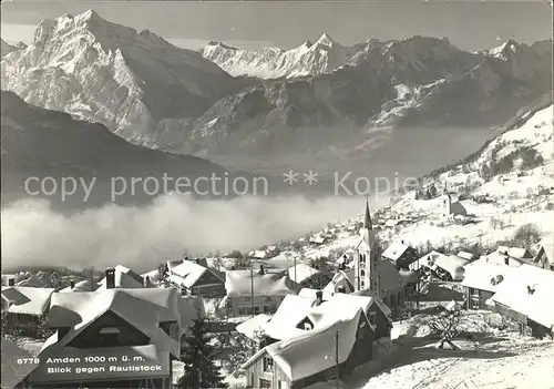 Amden SG Ortsansicht mit Kirche Rautistock Alpenpanorama Kat. Amden