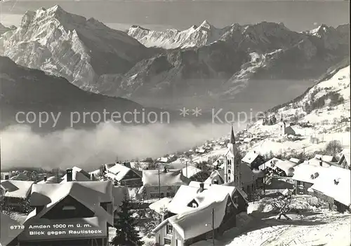 Amden SG Ortsansicht mit Kirche Nebelmeer Rautistock Alpenpanorama Kat. Amden