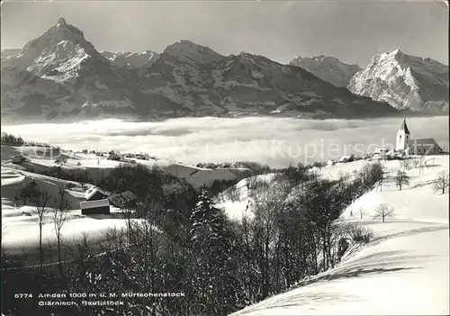 Amden SG Ortsansicht mit Kirche Nebelmeer Alpenpanorama Kat. Amden