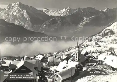 Amden SG Ortsansicht mit Kirche Nebelmeer Rautistock Alpenpanorama Kat. Amden