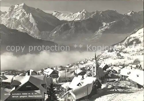 Amden SG Ortsansicht mit Kirche Nebelmeer Rautistock Alpenpanorama Kat. Amden