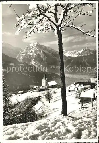 Amden SG Ortsansicht mit Kirche Blick gegen Glarneralpen Kat. Amden