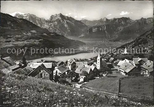 Amden SG Ortsansicht mit Kirche Walensee Glarneralpen Kat. Amden