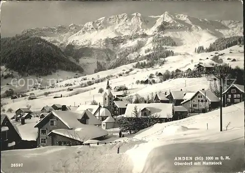 Amden SG Oberdorf mit Mattstock Alpstein Winterpanorama Kat. Amden