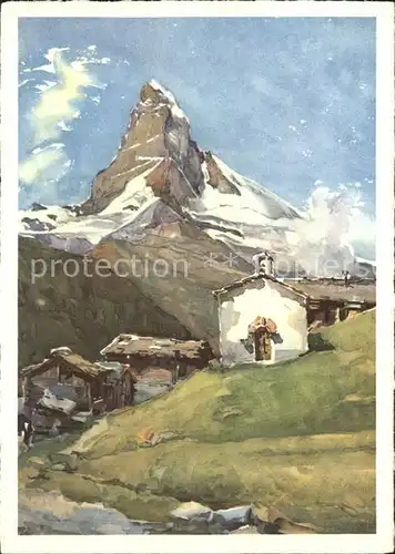 Zermatt VS Matterhorn mit Berghuetten Kuenstlerkarte Kat. Zermatt