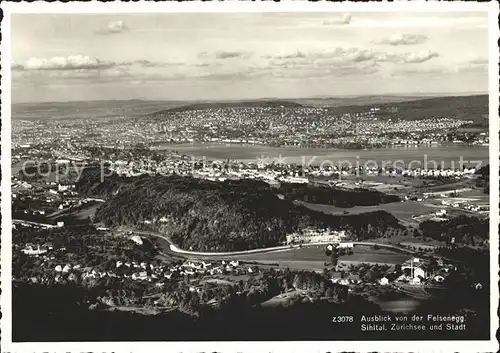 Zuerichsee ZH Ausblick von Felsenegg auf Sihltal und Stadt / Zuerich /Bz. Zuerich City