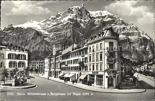 Glarus GL Bahnhofstrasse Burgstrasse mit Wiggis Kat. Glarus